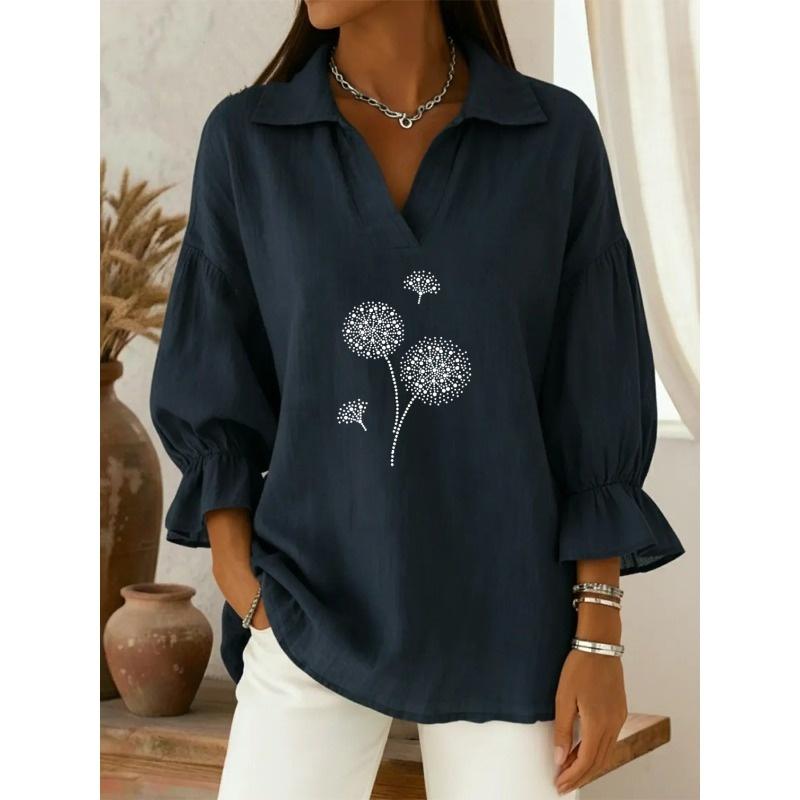 JPNTKY Women's Fashion Casual Summer Spring POLO Neck 3/4 Sleeves Blouses & Shirts