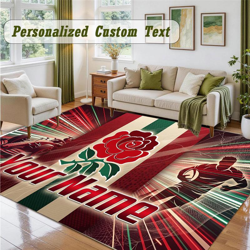 Crystal Velvet Square Rug Custom NameEngland Rugby Pattern Non Slip Home Floor Decor Rug