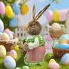 Easter Rabbit Figurine Decoration Handmade Natural Grass Woven Rabbit Ornament for Mantel Patios Festival Decoration