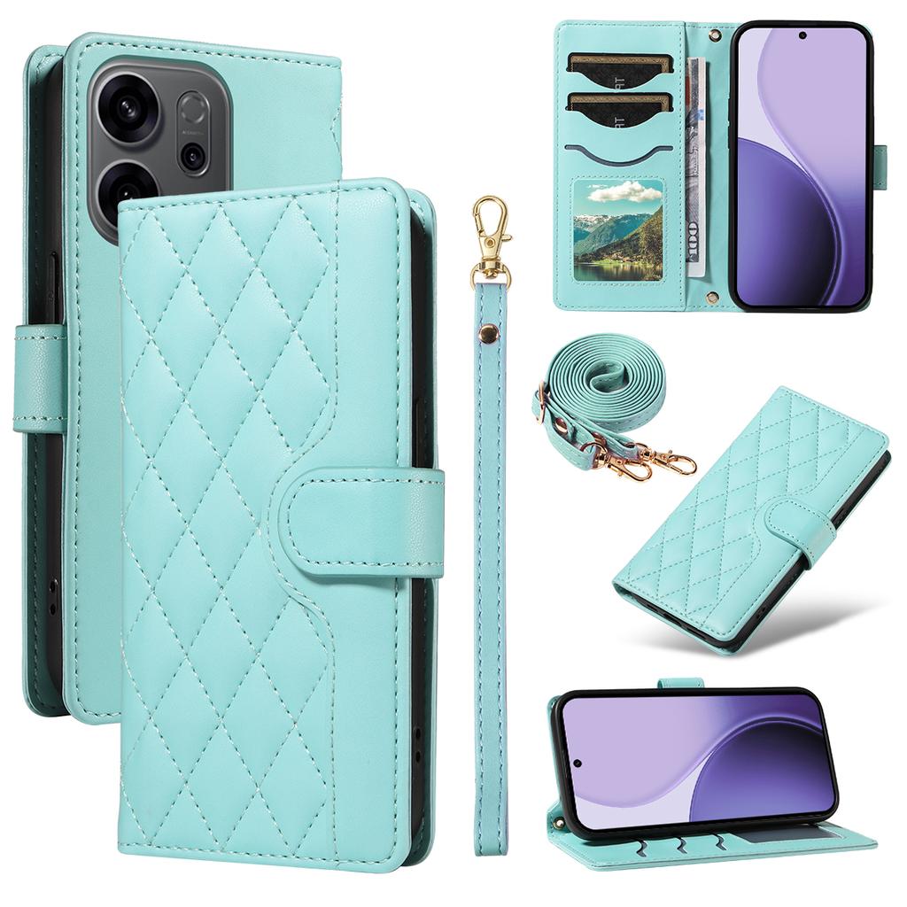 עבור Oppo Reno14 5G (חרסינה)/אופו רנו 14 F 5G/אופו רנו 14 5G (גלובלי) כיסוי ארנק מעור רומבוס לטלפון עם רצועה