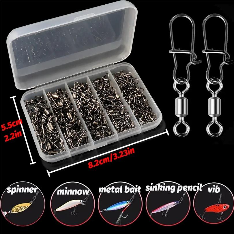50pcs Swivel Snap Connector Pin Bearing Rolling 360 Rotate Ring Tackle Buckle Hook Lure Kit Wire Box Fishing Accessories