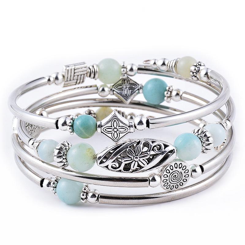Natural Turquoise & Tiger Eye Multi-Layered Stone Wrap Bracelet