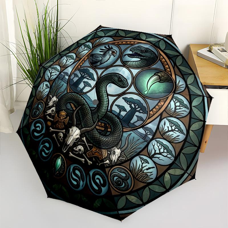 Snake Wildlife Mandala Pattern Umbrella, Portable and Foldable Design, 8 Ribs, a Casual Accessory for Halloween, Christmas, and Birthday Gifts.