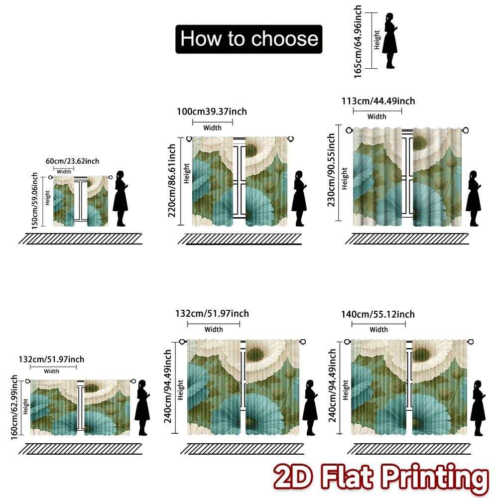 Set Of 2 Flat Printing Curtains Without Rod Floral Spring Design New Year Holiday Versatile Durable Polyester Curtain