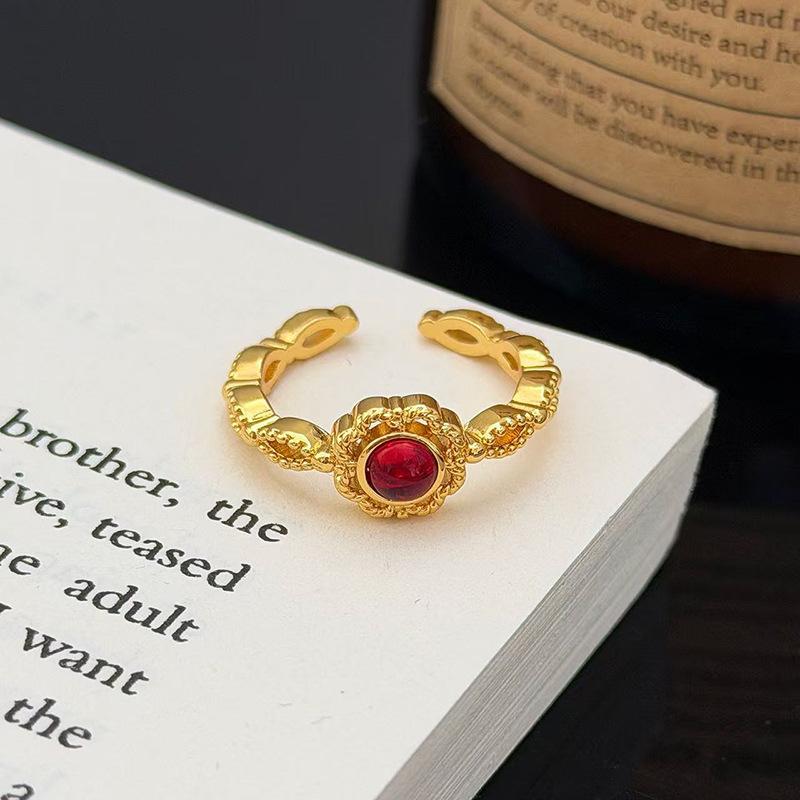 Medieval Vintage Fashion Retro Geometric Zircon Personality Opening Ring Female Cold Wind Niche Design Ring