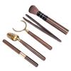 Ebony Wood Tea Ceremony Set: 5-Piece Brewing Kit with Tea Needle, Clip, Knife, Spoon, Cup Pin, and Brush.
