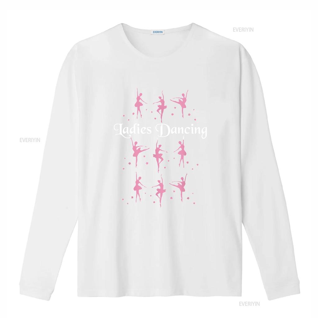 Damen Nine Ladies Dancing T-Shirt Lustig Weihnachten Schwarz Mittel Vintage Gewaschen Vielseitig Lässig Grafikdesigner Kleidung