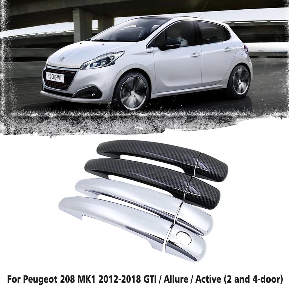 Black Carbon Fiber Car Handle Or ABS Chrome Door Handles Cover for Peugeot 208 MK1 2012~2018 Car Accessories Styling GTI Active