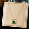 Smaragd geschliffene grüne Edelstein Halskette für Damen Vergoldeter Edelstahl Quadratischer Anhänger Schmuck