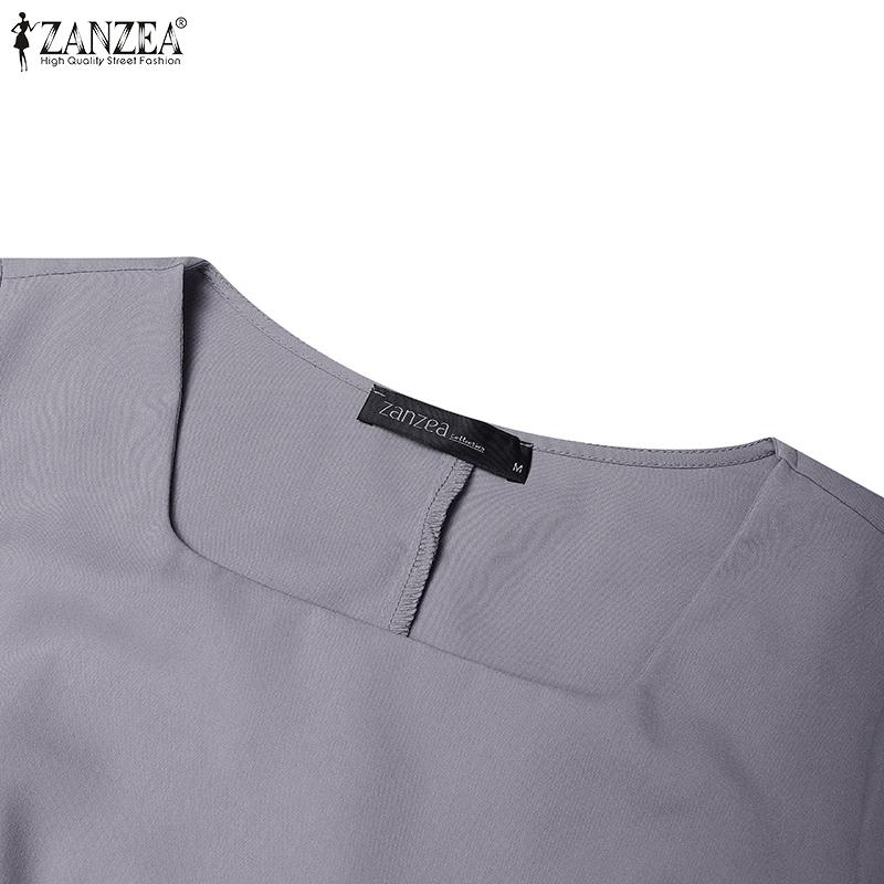 ZANZEA Women Square Neck Casual Long Sleeve Pleated Dress