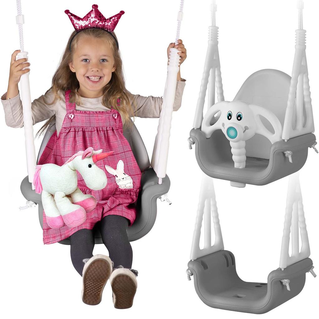 Ricokids 3-in-1 Elephant Bucket Swing, Gray and White