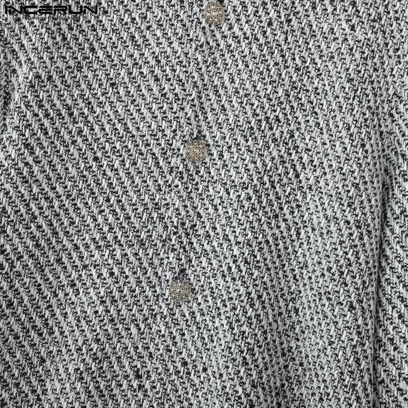 INCERUN Winter Autumn Vintage Men Stand Neck Long Sleeve Casual Buttons Texture Jackets Coats