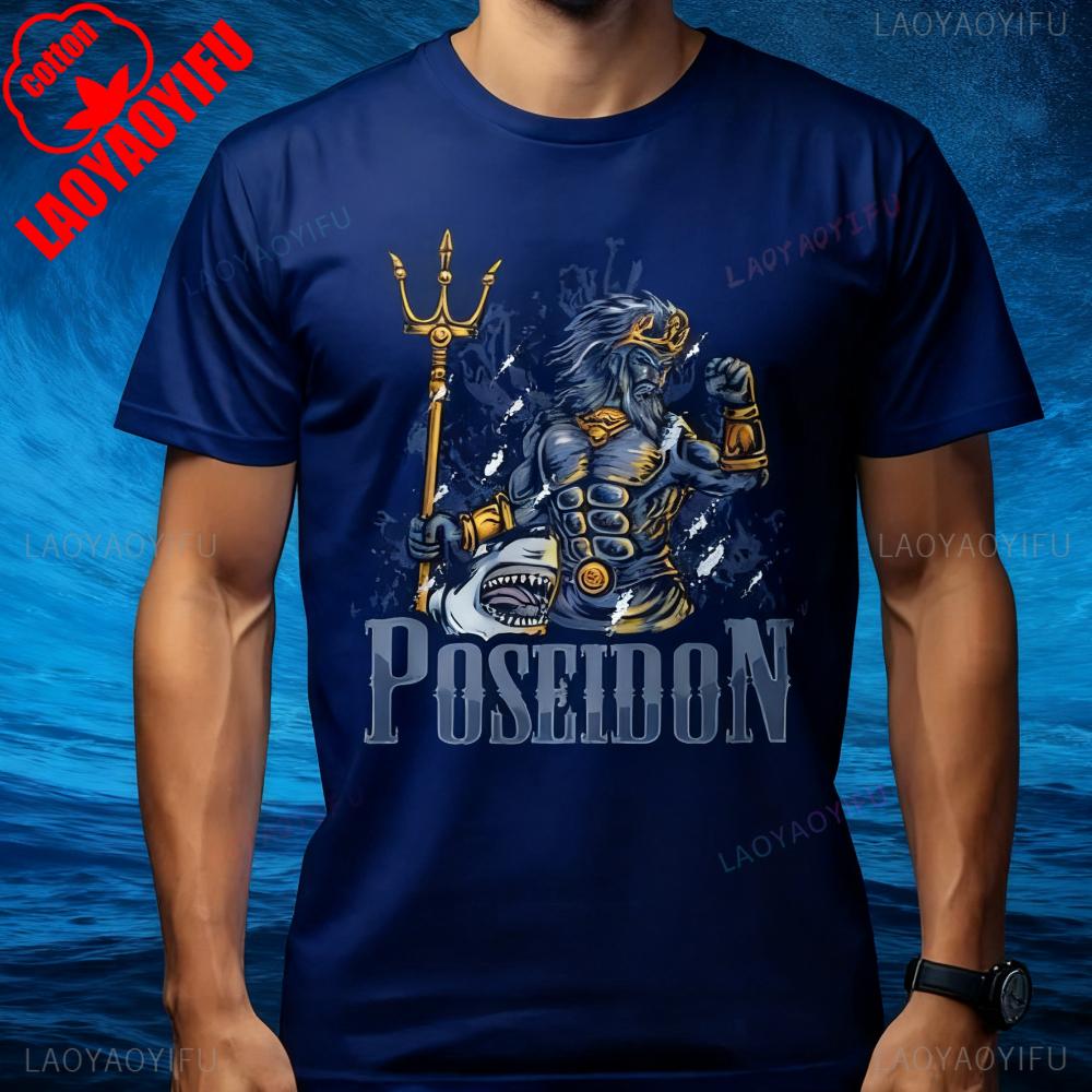 Poseidon Grafik T-Shirt Antiker Griechischer Gott Shirt Griechische Mythologie T-Shirt Herren Mode Hip Hop Streetwear Ein Sehr Cooles Geschenk für Männer