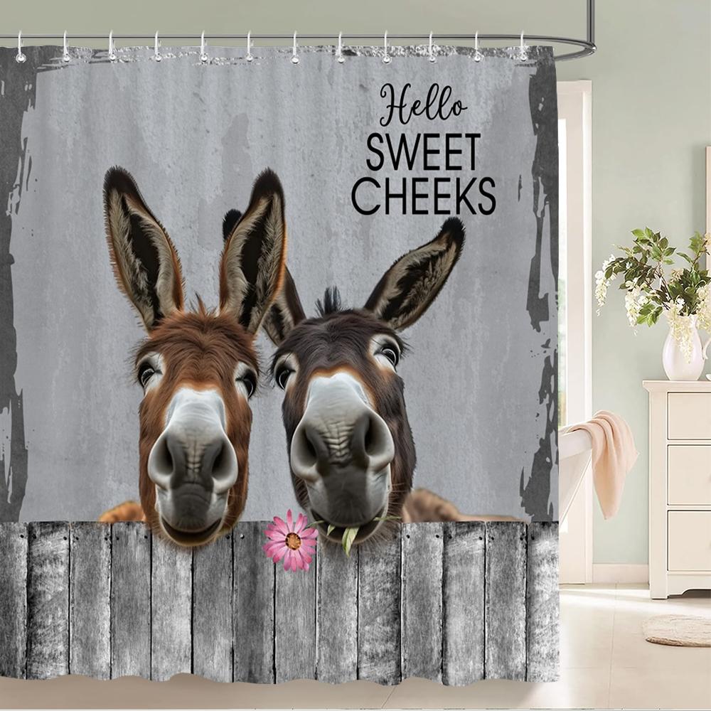 Funny Cat Shower Curtain Teal Blue Ocean Sea Turtle Seahorse Seashell Starfish Tropical Fish Nautical Bathroom Decor with Hooks