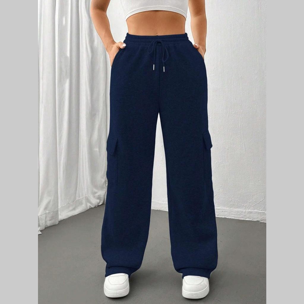 Women's Lace-up Elastic Waist Trousers, Fashion Solid Color Straight Wide-leg Sweatpants