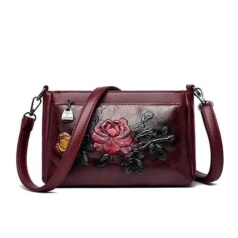 Damen Geprägte Blume Umhängetasche Vintage Florale Schulterhandtasche PU-Leder Tägliche Pendlertasche Lässige Mehrzweck-Geldbörse für Mama Arbeit Einkaufen