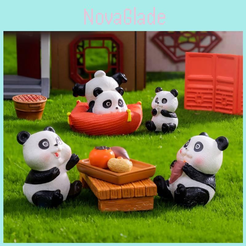 Adorable Resin Panda Figurines Miniature Tea Set For Creative Terrarium Decor