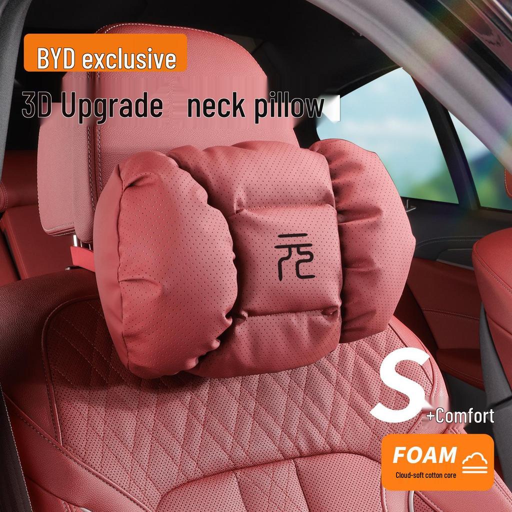 BYD Yuan Plus Neck & Lumbar Support Red Headrest for 25 Models - Car Interior Accessory