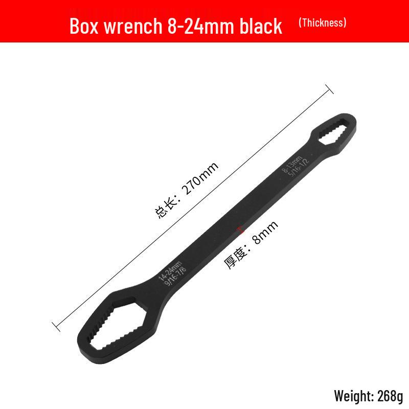 Multi-Purpose 8-22mm Self-Tightening Double-Head Wrench: Box-End & Open-End