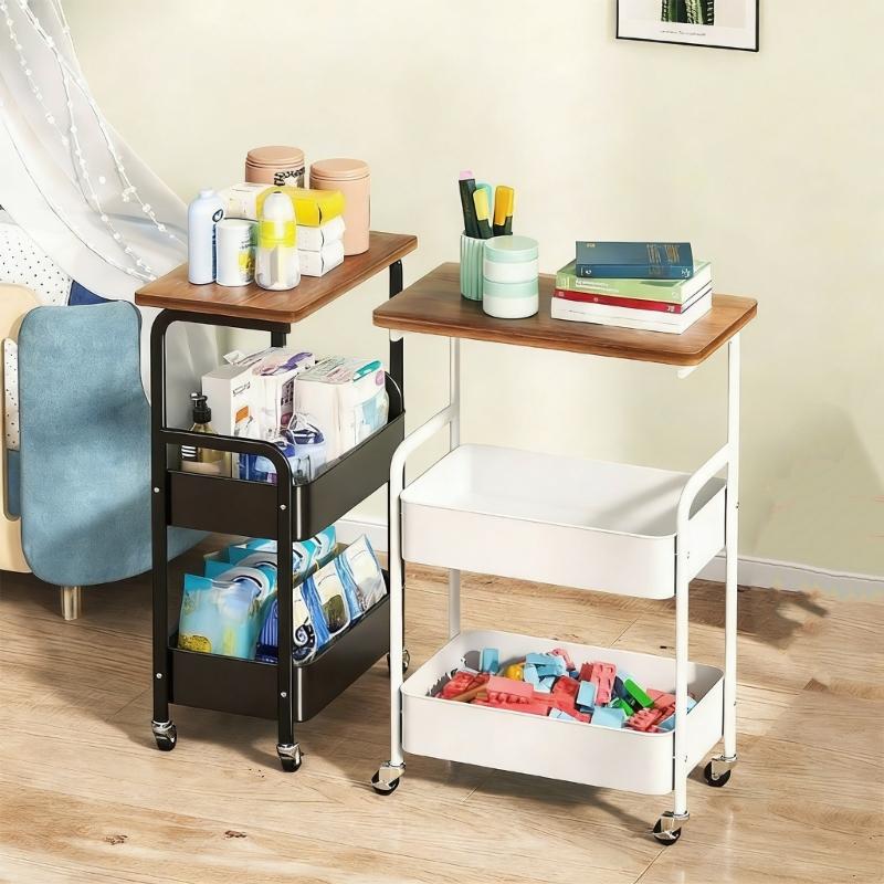 3 Tiered Metal Rolling Storage Cart With Lockable Wheels For Kitchen Bathroom Office Home Organization And Space Saving
