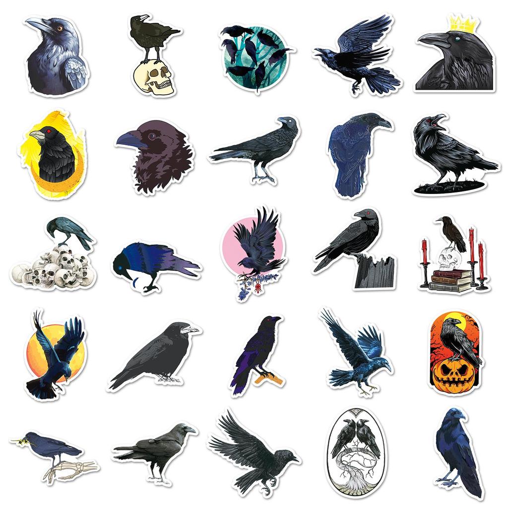 50-Piece Gothic Crow Cartoon Stickers: Dark Horror Halloween Design, Waterproof Décor for Journals & Phone Cases.