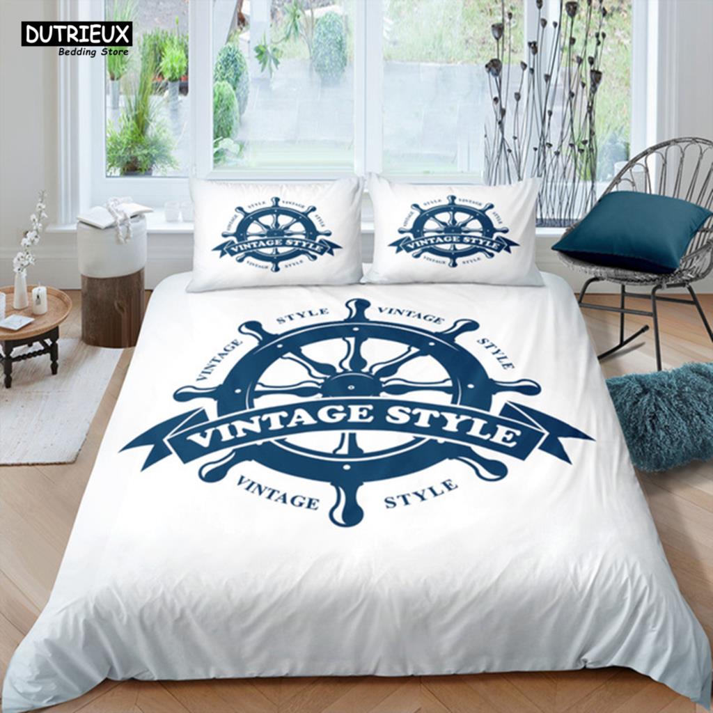 Luxury 3D Nautical Anchor Print Duvet Cover Set 2/3 Pcs With Pillowcase Bedding Set Full Queen King Size Boys Adults Duvet Cover
