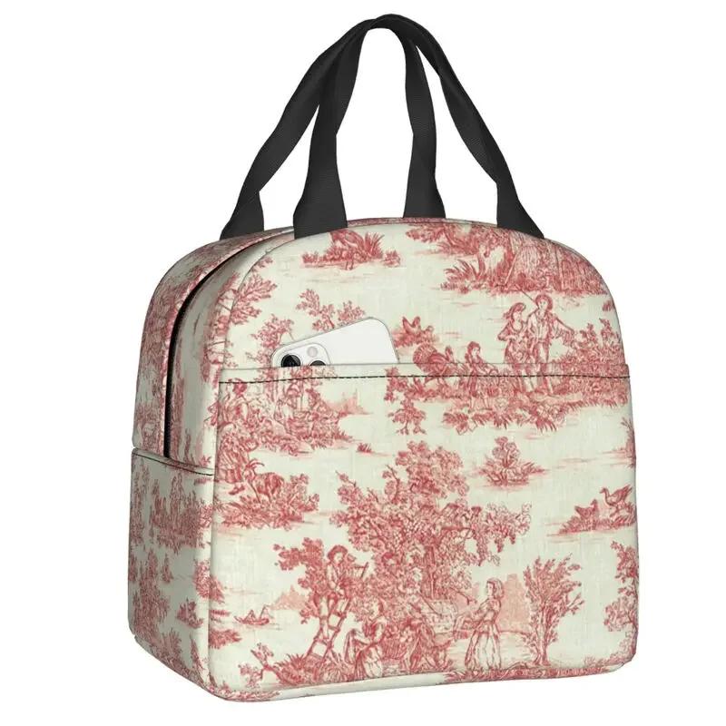

Ланч-бокс с узором в стиле французского туаля де жуи для женщин, сумка-холодильник, термосумка для еды с изоляцией, школьные сумки-тоут для детей и студентов 22x20x13CM