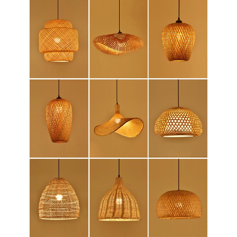 Bamboo Rattan Pendant Lamp: New Chinese & Japanese Style Zen Lighting for Tea Room & Dining, Antique Lantern Design.