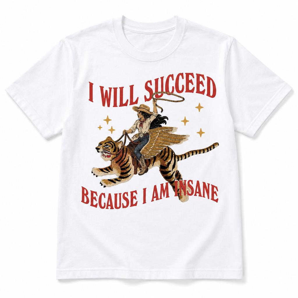 Retro Cowgirl Riding Tiger T-Shirt Western Fantasy Graphic Tee Gift