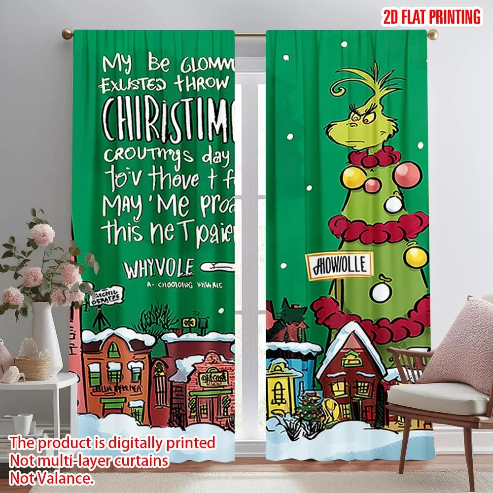 2pcs, plane printing Popular Curtains Snowflakes & Whimsical House Polyester Easy Install (without rod) Art Deco Festive for