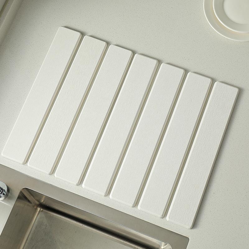 Skládací absorpční podložka z křemeliny, Rychle savá podložka pro kuchyňské nádobí, Protiskluzový povrch, pro misky, lahve, hrnky