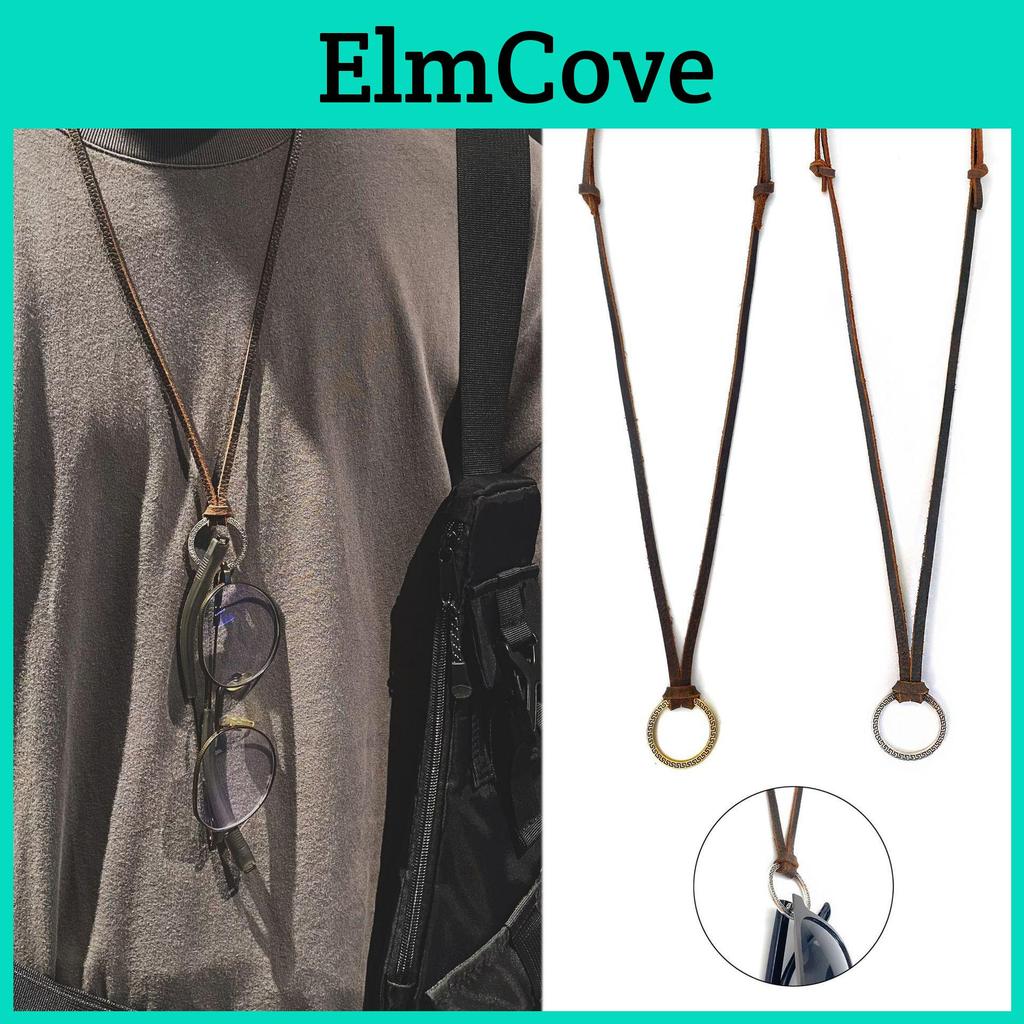 Modischer Hängebrillen-Halsclip-Taschen Damen Herren Tragbare Sonnenbrillen-Tasche Echte Leder-Brillen-Lanyard Retro-Schutzhülle