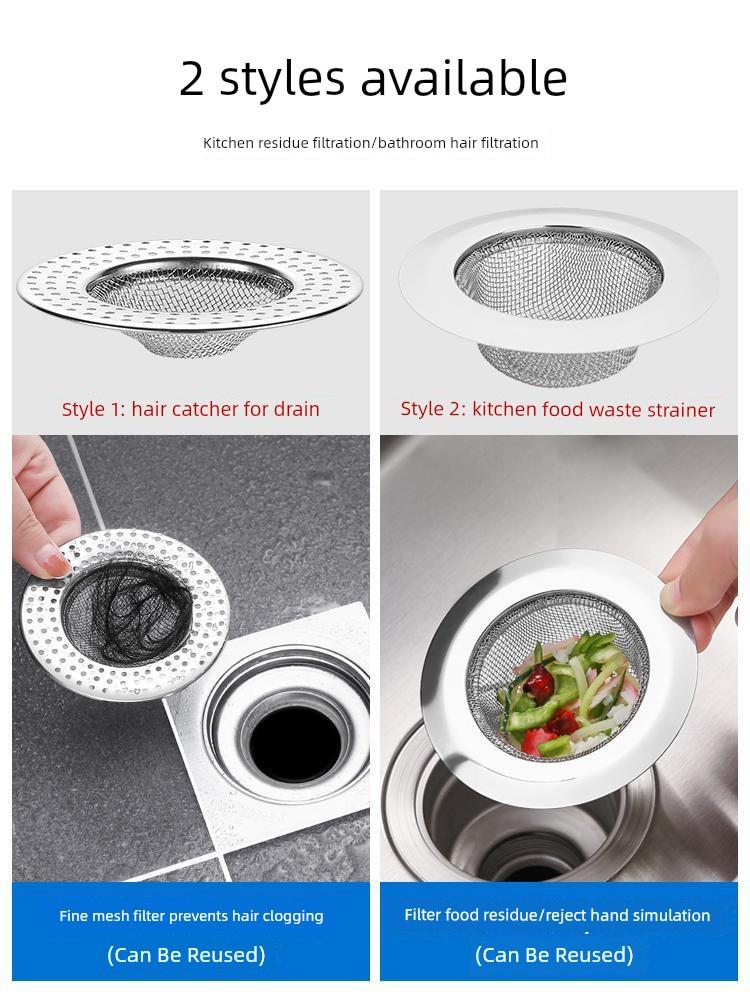 Stainless Steel Floor Drain Filter Net for Sewer and Bathroom To Prevent Hair Clogging, Kitchen Sink Residue Separator, Round Filter Net