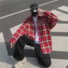 Men's Retro Red Plaid Embroidered Shirt - American Style, Loose Fit, Long Sleeve, Sun Protection