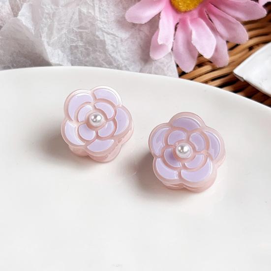 Hair Claw with High-Elastic Spring Camellia Design Hair Clip with Imitation Pearl Decor