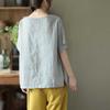 New Summer Retro Literary Printed Cotton and Linen Top for Women Loose Round Neck Short-sleeved T-shirt Versatile Head