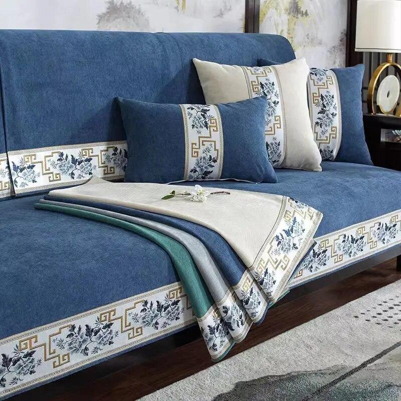 New Chinese Chenille Sofa Covers All-season Antislip Couch Cover for Living Room Solid Wood Sofa Cushion Home Decor