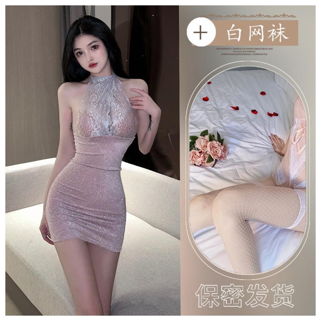 Large size erotic underwear suspender nightdress sexy hip skirt uniform temptation chest teasing nightdress loungewear
