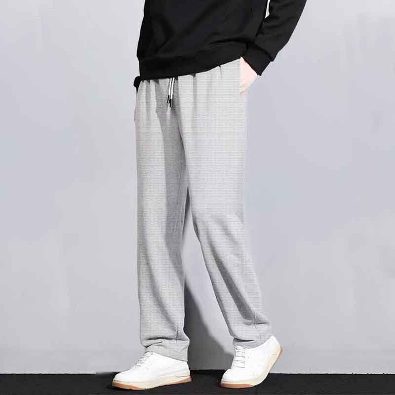 Fashion Street Trend Versatile Loose Waffle Sports Casual Pants Spring Autumn Men Elastic Waist Business Straight Trousers 2024