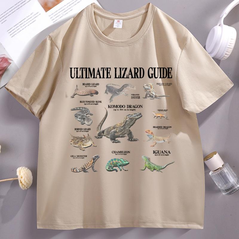 Lizard Guide T Shirt Funny Educational Lizard Graphic Tee Cotton Short Sleeve Round Neck Printed Tshirt High Quality Tops