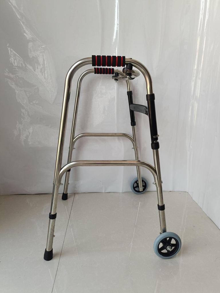 Foldable Stainless Steel Walker with Seat for Elderly - Outdoor, Pushable, Four-Wheel Cane