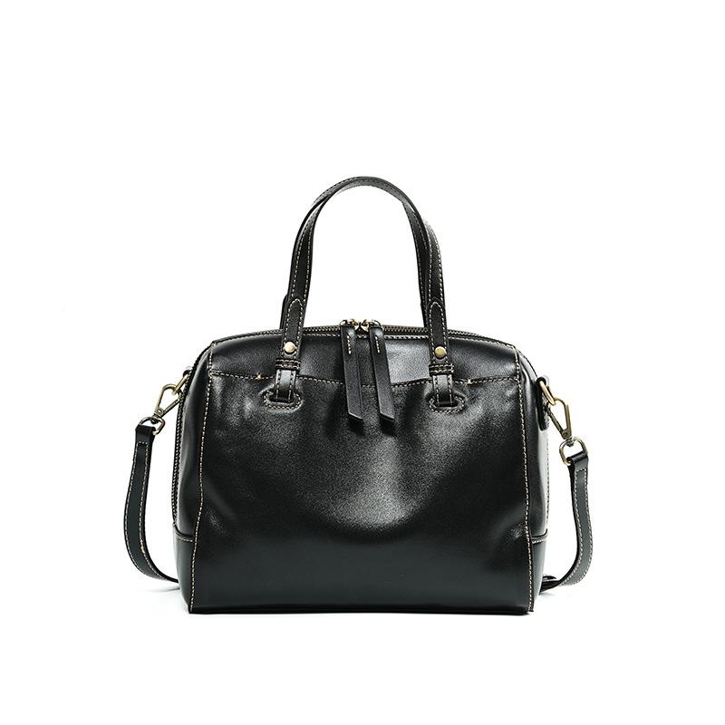 

Корейская версия большой вместительной универсальной сумки для женщин из натуральной кожи растительного дубления премиум-класса для боулинга Boston чёрный