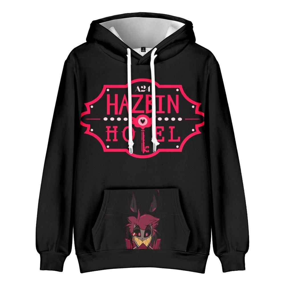 Mens Fleece Hooded Hazbin Hotel Printed Autumn Winter Streetwear Pullover Sweatshirt Fashion Hoodie Casual Hip Hop New Men Tracksuit Streetwear