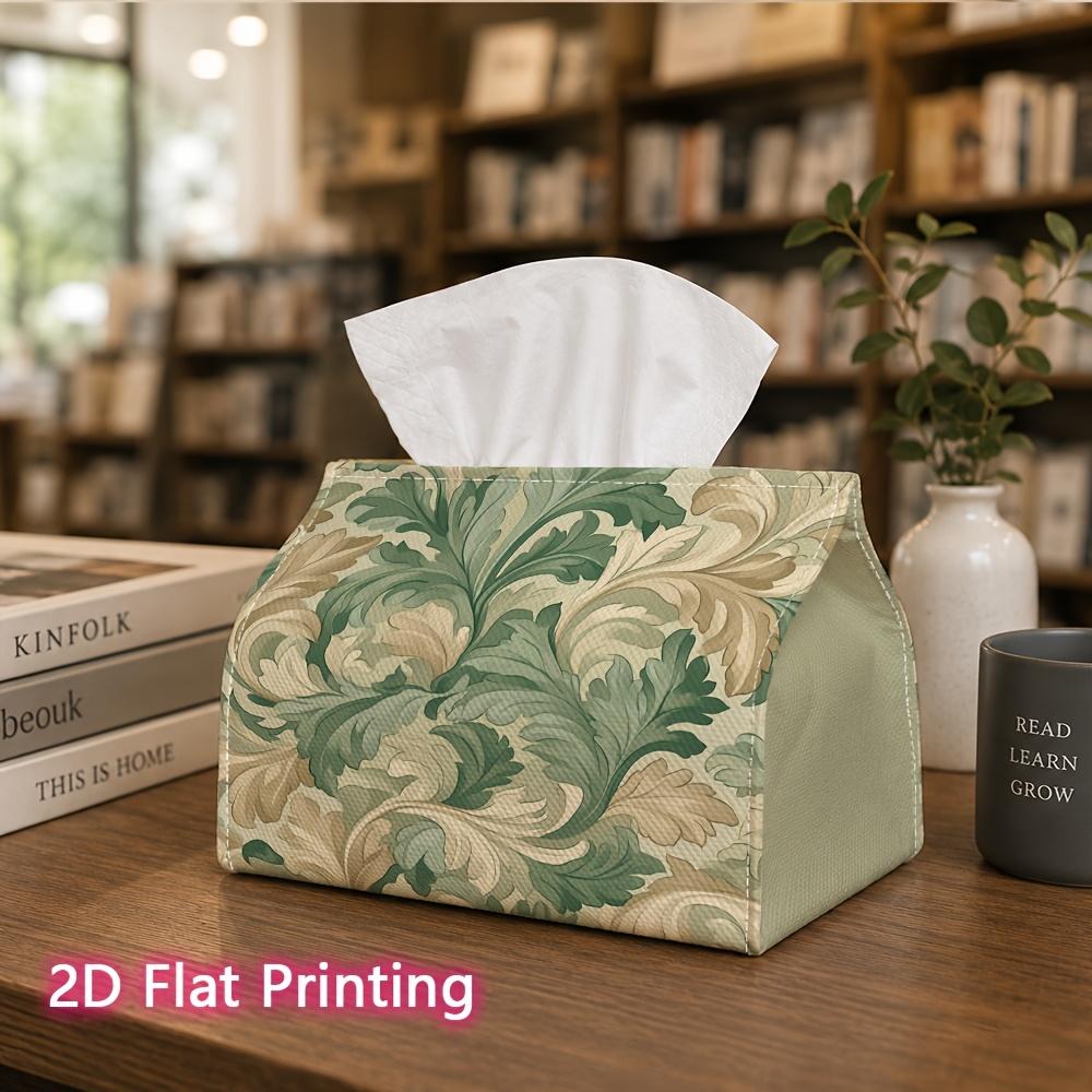 1pc, 2D Flat Printing, Tissue Box with Green Leaf Pattern Printed Tissue Box, Suitable for Home Gatherings, Car Decoration, Decorative Tissue Storage