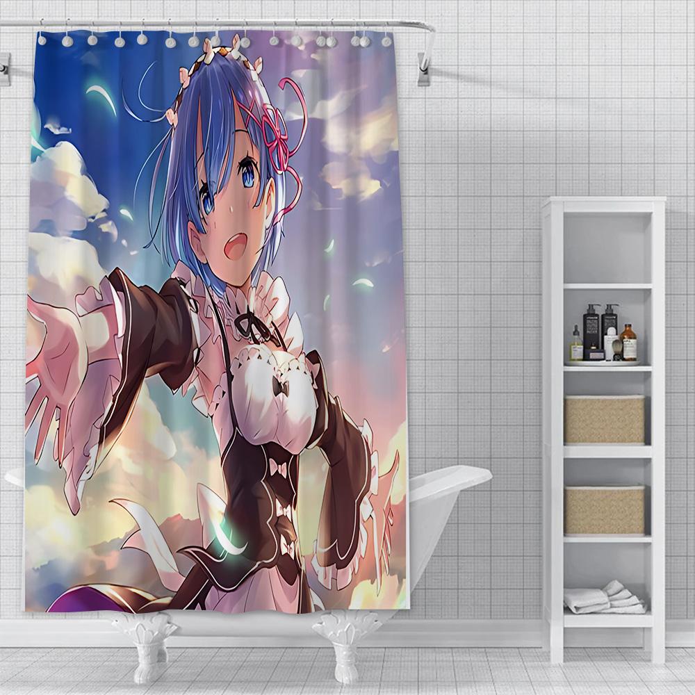 Shower Curtain Waterproof Polyester Fabric Paint Colorful Bath Curtains Re Zero Anime RGB Pc Gamer Home Bathroom Decor With Hook