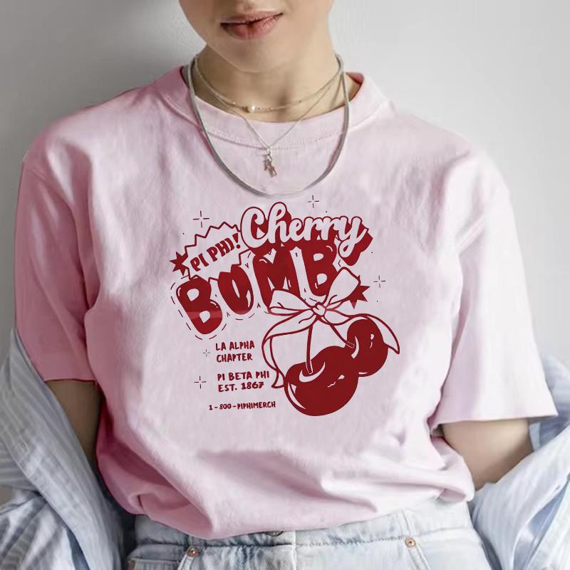 2026 Y2k 90s Cherry Print T-shirt Girl Casual Short Sleeve O Neck Top for Summer Female Clothing T Shirt Women Summer Tee