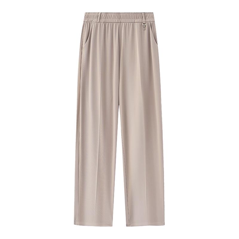 

Mom s High-Waist Straight-Leg Cropped Pants - Versatile Ice Silk for Summer 2XL (100-110 jin) бежевий