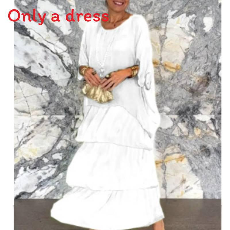 Polyester Chiffon Batwing Sleeve Long Dress With Ruffle And Loose Waist For Spring Fashion