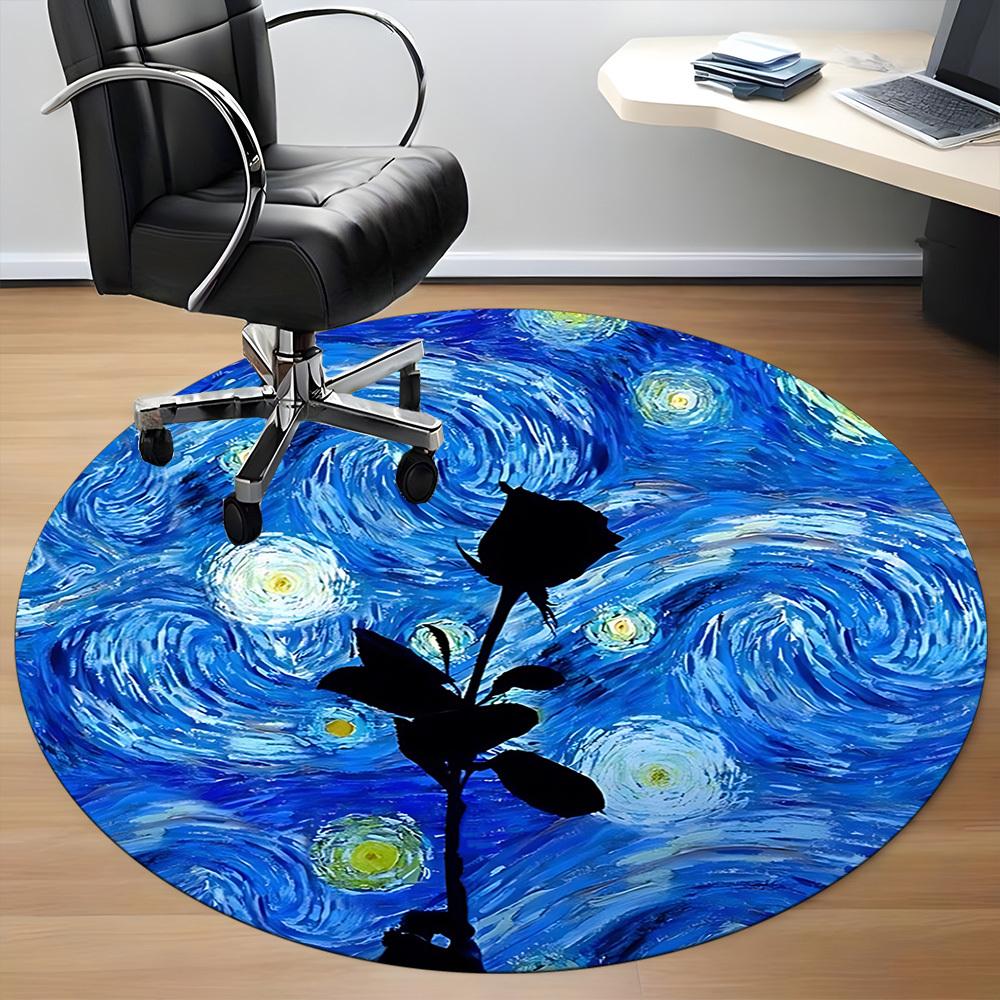 1pc Starry Night Rose Chair Carpet for Office, Round Non-Slip Durable Large Size Office Carpet, Suitable for Office, Beautiful Decoration