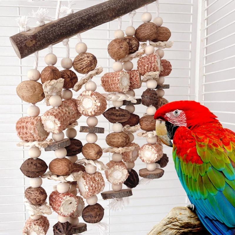 Large Parrot Chewing Toys Color Wooden Bird Cage Toy Natural Corn Nuts Parrot Toy for African Grey